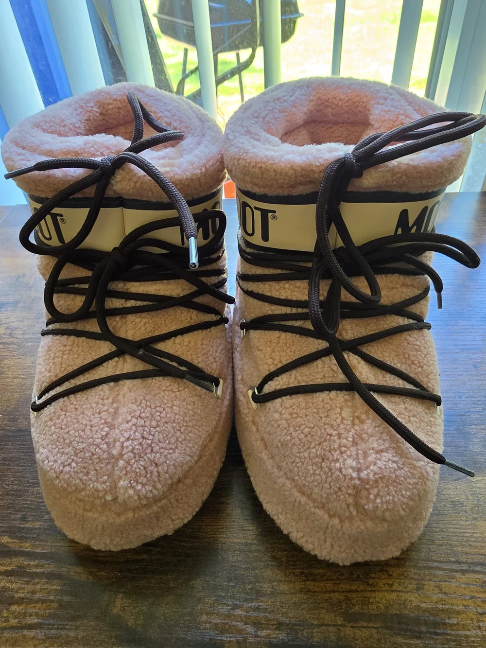 Moon Boot Kids MB Icon Low Fleece Boots Pink Brown Laces Size EU 33/35 US 2/3.5